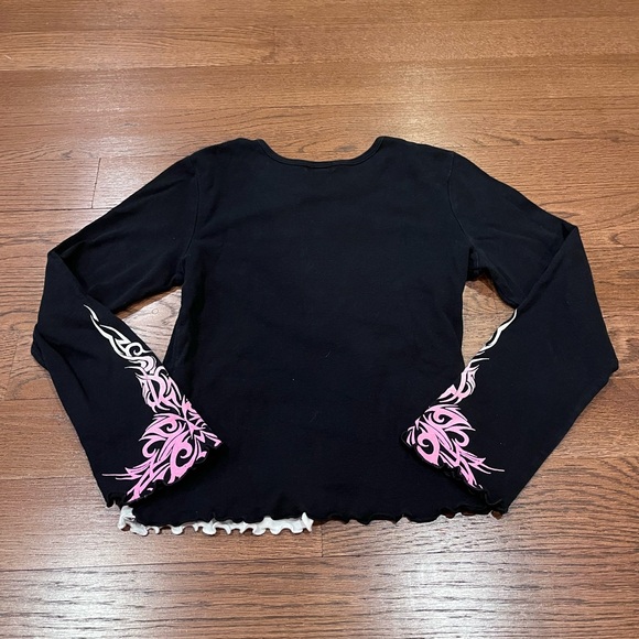 Vintage Y2k Black & Pink Graphic Long Sleeve Top Indie Cyber Scene Grunge 90s - Picture 12 of 14